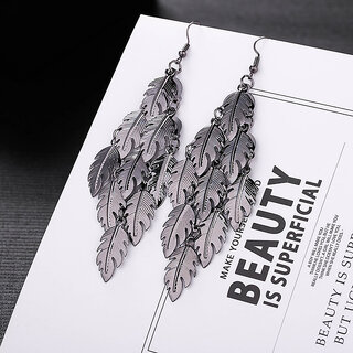 Gun Black Holly Leaf Tassels Dangler Earrings for Women