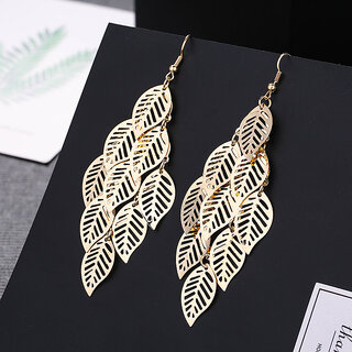                       Golden Leaf Veiner Tassels Dangler Earrings for Women                                              