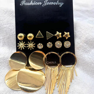                      Golden  Pearls Pair of 8 Earrings for Women                                              