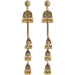                       Golden Oxidised Multiple Jhumka Earrings for Women                                              
