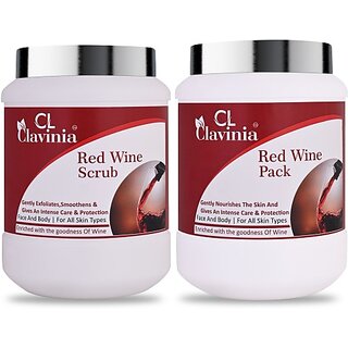                       CLAVINIA Red Wine Scrub 1000 ml + Red Wine Face Pack 1000 ml ( Pack Of 2 ) (2 Items in the set)                                              