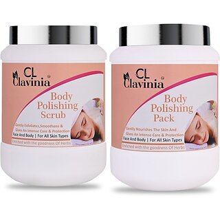                       CLAVINIA Body Polishing Scrub 1000 ml + Body Polishing Pack 1000 ml ( Pack Of 2 ) (2 Items in the set)                                              