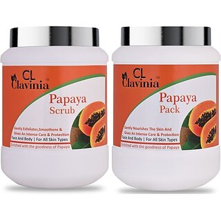                       CLAVINIA Papaya Scrub 1000 ml + Papaya Face Pack 1000 ml ( Pack Of 2 ) (2 Items in the set)                                              