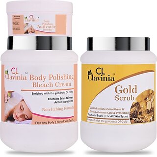                       CLAVINIA Body Polishing Bleach Cream 1 Kg + Gold Scrub 1000 ml ( Pack Of 2) (2 Items in the set)                                              