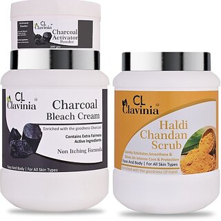                       CLAVINIA Charcoal Bleach Cream 1 Kg With Activator + Haldi  Chandan Scrub 1000 ml ( Pack Of 2) (2 Items in the set)                                              