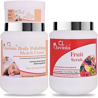                       CLAVINIA Body Polishing Bleach Cream 1 Kg + Fruit Scrub 1000 ml ( Pack Of 2) (2 Items in the set)                                              