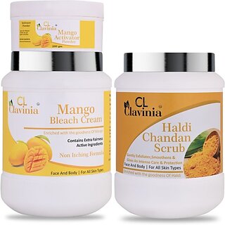                       CLAVINIA Mango Bleach Cream With Activator 1 Kg + Haldi  Chandan Scrub 1000 ml ( Pack Of 2) (2 Items in the set)                                              