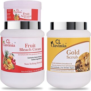                       CLAVINIA Fruit Bleach Cream 1 Kg + Gold Scrub 1000 ml ( Pack Of 2) (2 Items in the set)                                              