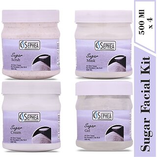                       SEPHEA Sugar Facial Kit -Facial Scrub,Massage Gel,Massage Cream,Face Mask (4 Items in the set)                                              