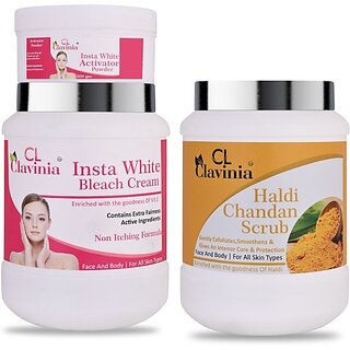                       CLAVINIA Insta White Bleach Cream 1 Kg + Haldi  Chandan Scrub 1000 ml ( Pack Of 2) (2 Items in the set)                                              