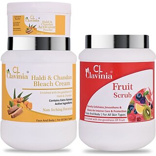                       CLAVINIA Haldi  Chandan Bleach Cream + Fruit Scrub ( Pack Of 2) (2 Items in the set)                                              