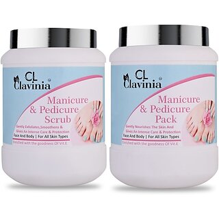                       CLAVINIA Manicure And Pedicure Scrub 1000 ml + Manicure And Pedicure Pack 1000 ml ( Pack Of 2 ) (2 Items in the set)                                              