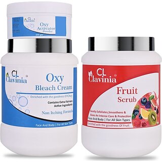                       CLAVINIA Oxy Bleach Cream 1 Kg + Fruit Scrub 1000 ml ( Pack Of 2) (2 Items in the set)                                              