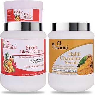                       CLAVINIA Fruit Bleach Cream 1 Kg + Haldi  Chandan Scrub 1000 ml ( Pack Of 2) (2 Items in the set)                                              