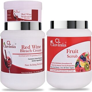                      CLAVINIA Red Wine Bleach Cream 1 Kg + Fruit Scrub 1000 ml ( Pack Of 2) (2 Items in the set)                                              