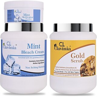                       CLAVINIA Mint Bleach Cream 1 Kg + Gold Scrub 1000 ml ( Pack Of 2) (2 Items in the set)                                              