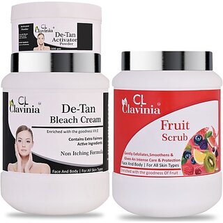                       CLAVINIA De-Tan Bleach Cream 1 Kg + Fruit Scrub 1000 ml ( Pack Of 2) (2 Items in the set)                                              