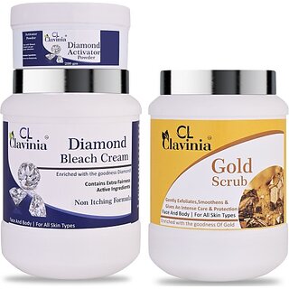                       CLAVINIA Diamond Bleach Cream 1 Kg + Gold Scrub 1000 ml ( Pack Of 2) (2 Items in the set)                                              