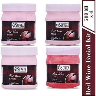                       SEPHEA Red Wine Facial Kit -Facial Scrub,Massage Gel,Massage Cream,Face Mask (4 Items in the set)                                              