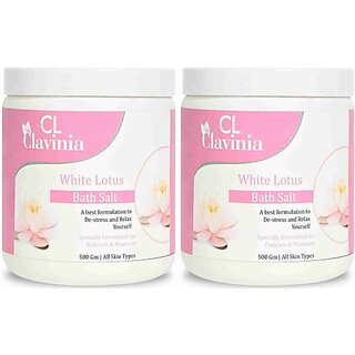                       CLAVINIA White Lotus Bath Salt 1000 ml x 2 ( Pack of 2 ) (2000 g)                                              