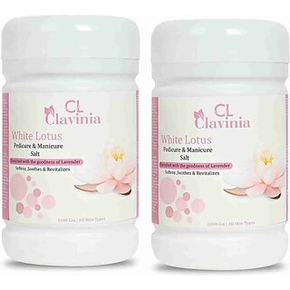                       CLAVINIA White Lotus Pedicure And Manicure Salt 1000 ml x 2 ( Pack of 2 ) (2000 g)                                              