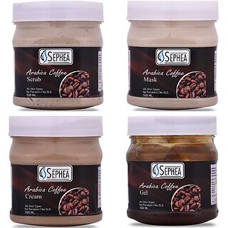                       SEPHEA Arabica Coffee Facial Kit - Scrub 500ml + Cream 500ml + Gel 500ml + Mask 500ml (4 x 500 ml)                                              