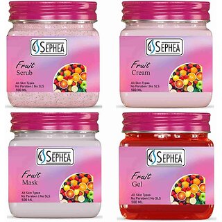                       SEPHEA Professional Fruit Facial Kit 2000 ml - Scrub + Cream + Pack + Gel 500 ml x 4 (4 x 500 ml)                                              