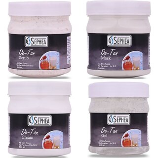                       SEPHEA De-Tan Facial Kit - Scrub 500 ml + Cream 500 ml + Gel 500 ml + Mask 500 ml (4 x 500 ml)                                              