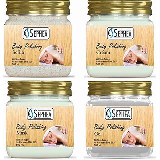                       SEPHEA Professional Body Polishing Kit 2000 ml - Scrub + Cream + Pack + Gel 500 ml x 4 (4 x 500 ml)                                              