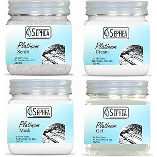                       SEPHEA Professional Platinum Facial Kit 2000 ml - Scrub + Cream + Pack + Gel 500 ml x 4 (4 x 500 ml)                                              
