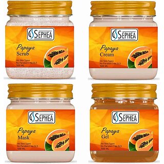                       SEPHEA Professional Papaya Facial Kit 2000 ml - Scrub + Cream + Pack + Gel 500 ml x 4 (4 x 500 ml)                                              