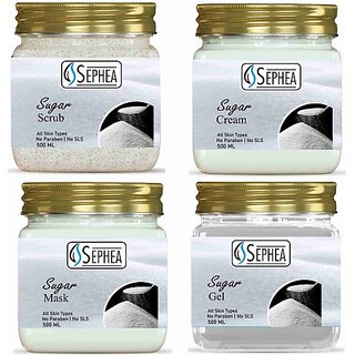                       SEPHEA Professional Sugar Facial Kit 2000 ml - Scrub + Cream + Pack + Gel 500 ml x 4 (4 x 500 ml)                                              