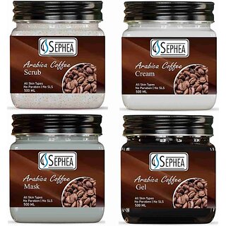                       SEPHEA Arabica Coffee Kit 2000ml - Scrub + Cream + Pack + Gel 500mlx4 (4 x 500 ml)                                              