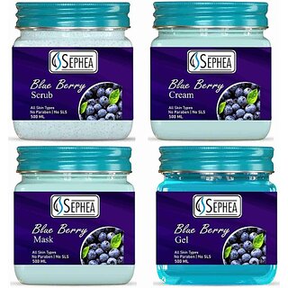                       SEPHEA Professional Blue Berry Facial Kit 2000ml - Scrub + Cream + Pack + Gel 500mlx4 (4 x 500 ml)                                              