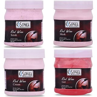                       SEPHEA Red Wine Facial Kit - Scrub 500 ml + Cream 500 ml + Gel 500 ml + Mask 500 ml (4 x 500 ml)                                              