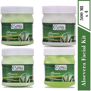                       SEPHEA AloeVera Facial Kit - Facial Scrub , Massage Gel , Massage Cream , Face Mask (4 x 500 ml)                                              