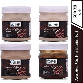                       SEPHEA Arabica Coffee Facial Kit -Facial Scrub,Massage Gel,Massage Cream,Face Mask (4 x 500 ml)                                              
