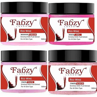                       fabzy London Khadi Red Wine Facial Kit 4 in 1 - Scrub + cream + Pack + Gel 500 mlx4 (4 x 500 ml)                                              