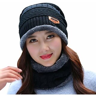 Eastern Club Women Black Woolen Winter Cap (Pack of 2)