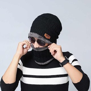                       Eastern Club Unisex Black Woolen Winter Cap (Pack of 2)                                              