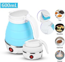 Travel Fold-able Food Grade Electric Kettle Portable Silicone Collapsible Kettle 110-220V 650ML for Most Travel and Home  Office Use Electric Kettle(0.6 L, Blue)