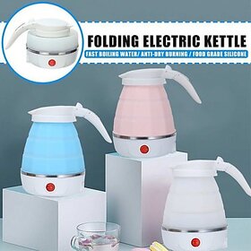 Travel Folding Electric Kettle Silicone Stainless Steel Heating Plate Fast Boil Electric Kettle(0.6 L, Blue)