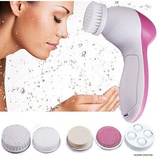                       Multifunctional Compact and Portable Face Massager or Beauty Care Brush for Facial Scrub Massage Blackhead Remover and Deep Face Cleaning for Men and Women (Pink White)                                              