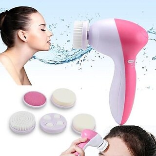                       5 In 1 Portable Electric Facial Cleaner Battery Powered Multifunction Massager, Face Massage Machine For Face, Facial Machine, Beauty Massager, Facial Massager For Women                                              