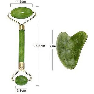                       Double Rollers Antiaging Face Eye Neck Foot Massage Tool Stimulating Blood Flow With Gua Sha Stone (Green) Massager(Green)                                              