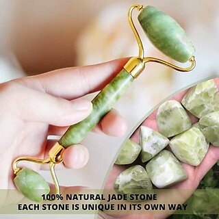                       Roller Face Massager For Women Men  100 Natural Jade Stone Facial Roller Massage with Gua Sha Manual Tool for Face Eye Neck Foot Massage  Skin care And Anti-Aging Therapy, Green, 1 Set                                              