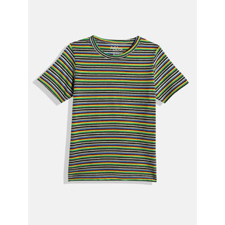                      Boys Black  Yellow Striped T-shirt                                              