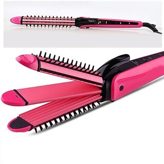                       Hair Crimper Curler and Straightener (Pink) Nhc 8890 3 In 1 Multifunction Perfect Curl  Straightener For Women (Colour May Vary) Hair Straightener(Pink)                                              