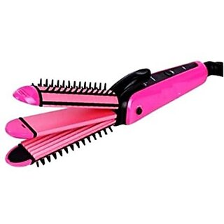                       Ceramic Professional 3 in 1 Electric Hair Straightener Curler Styler and Crimper (White  Pink black Colour) colour as per aviblity                                              