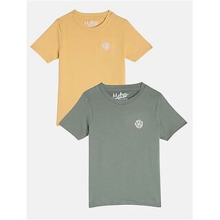                       Boys Green  Yellow 2 Slim Fit T-shirt                                              